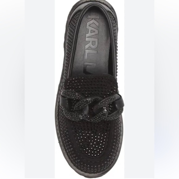 KARL LAGERFELD PARIS Giana Platform Loafer Rhinestone Embellished Black Loafers - Picture 1 of 5